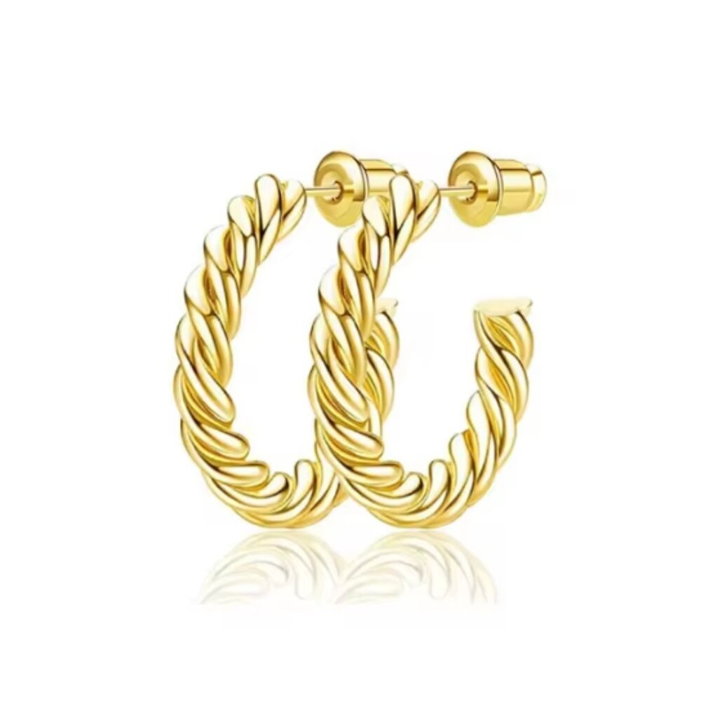 14K Yellow Gold Plated Twisted Braided Hoop Earrings Dangle Earrings For Women - Picture 6 of 6